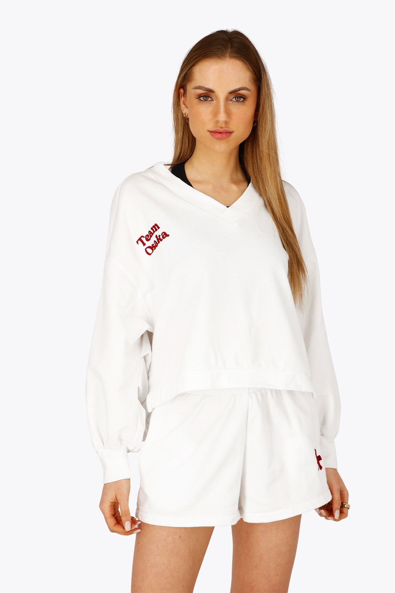 Osaka Women V Neck Cropped Sweater | White