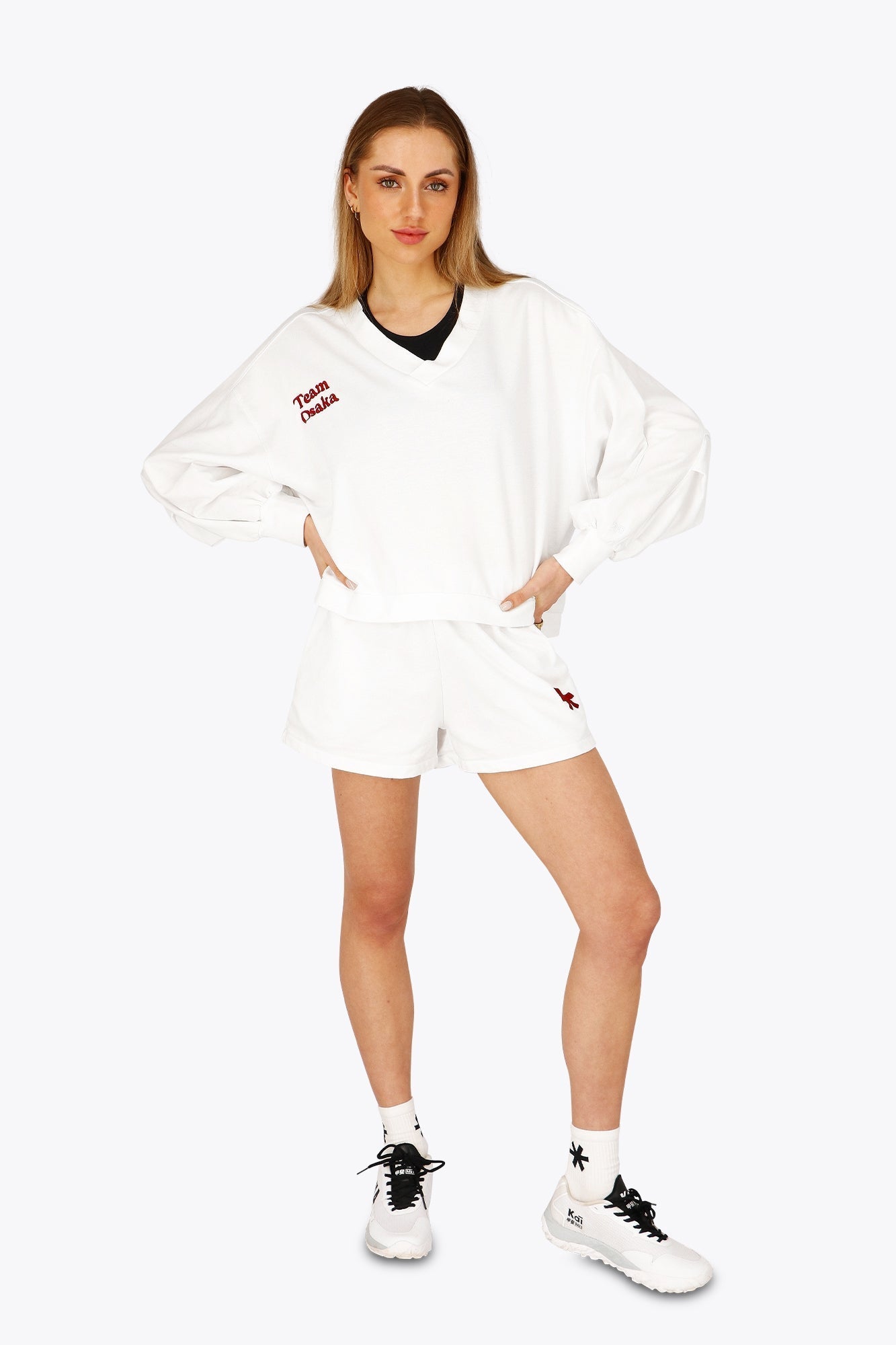 Osaka Women V Neck Cropped Sweater | White
