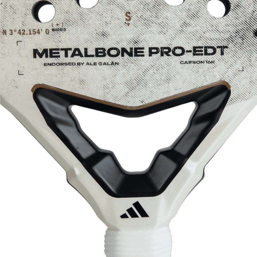 Close-up of a metalbone adidas paddlewith 'Metalbone Pro-EDT' branding on a white background.
